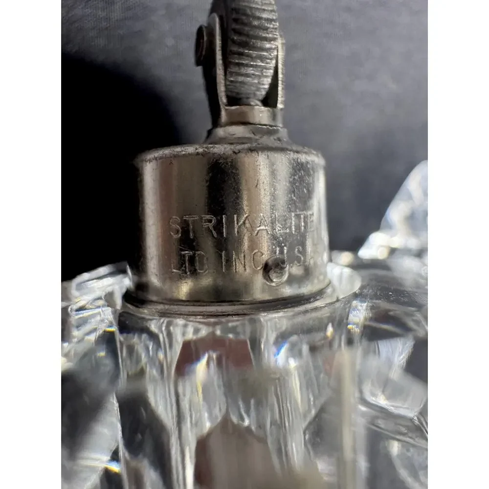 Vintage Mini Cut Crystal Table Desk Lighter Ronson Strikalite Insert 2.5” SPARKS